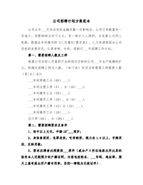 公司招聘计划方案范本（二篇）