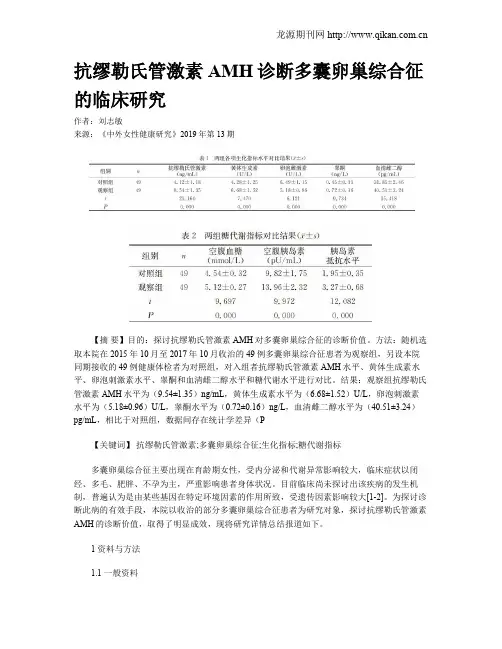 抗缪勒氏管激素AMH诊断多囊卵巢综合征的临床研究
