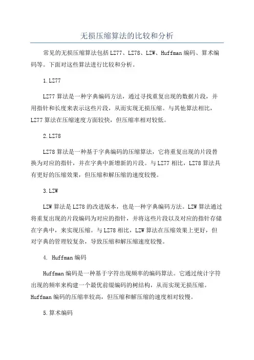 无损压缩算法的比较和分析