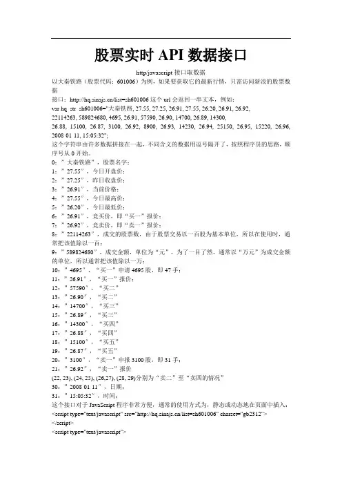 股票实时API数据接口