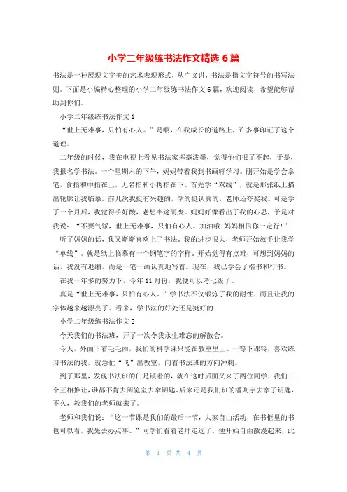 小学二年级练书法作文精选6篇