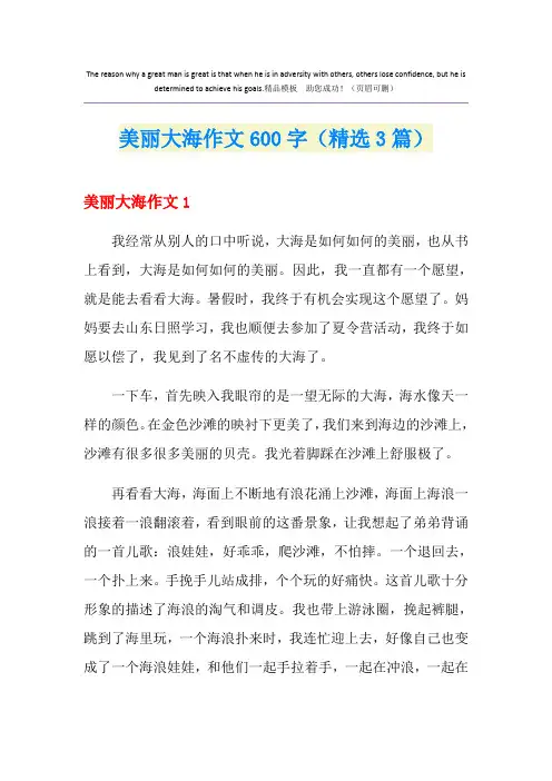 美丽大海作文600字(精选3篇)