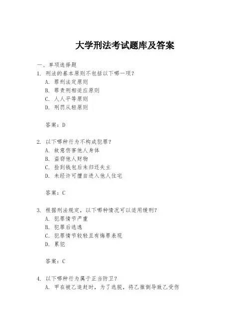 大学刑法考试题库及答案