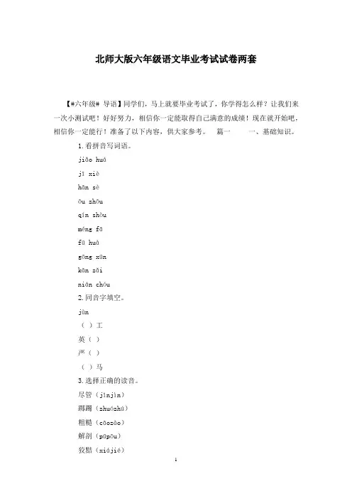 北师大版六年级语文毕业考试试卷两套