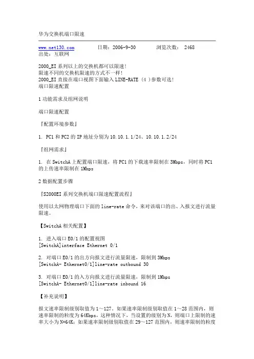 华为交换机端口限速
