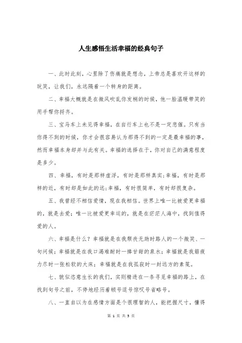 人生感悟生活幸福的经典句子