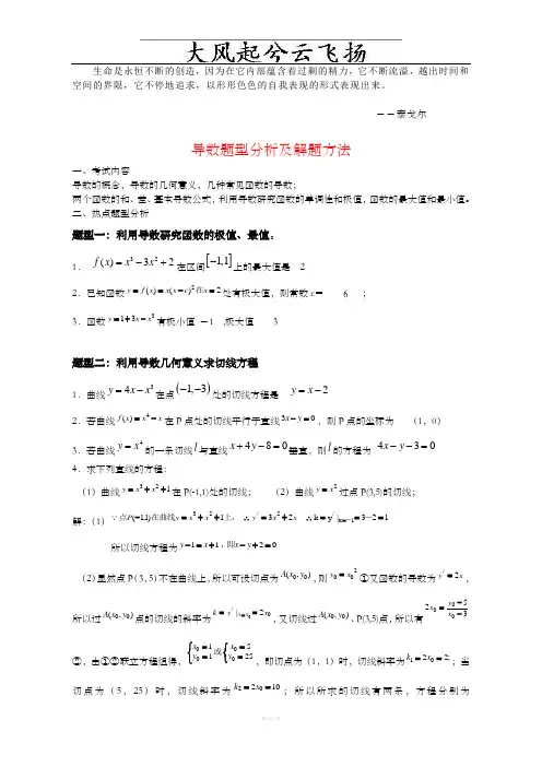 高中数学高考导数题型分析及解题方法