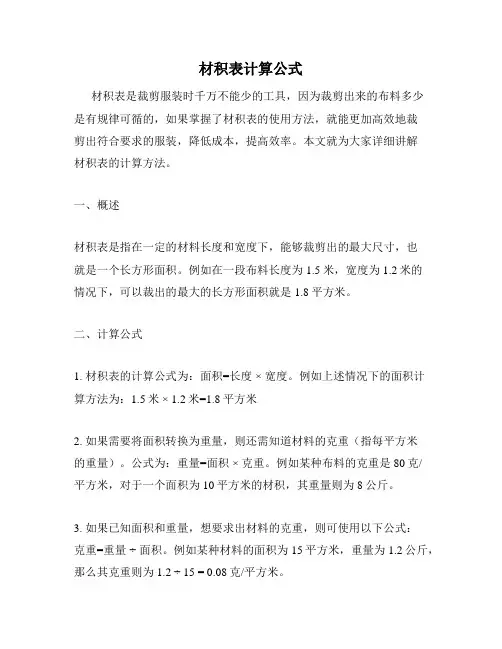 材积表计算公式