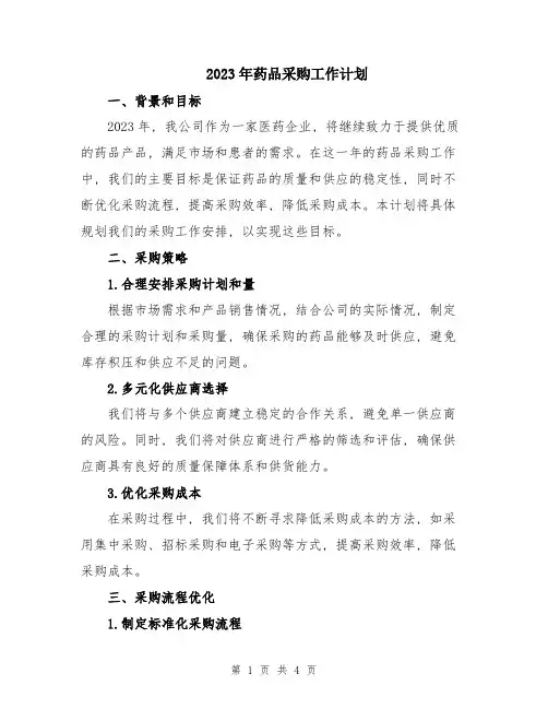 2023年药品采购工作计划