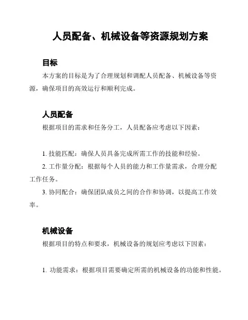 人员配备、机械设备等资源规划方案