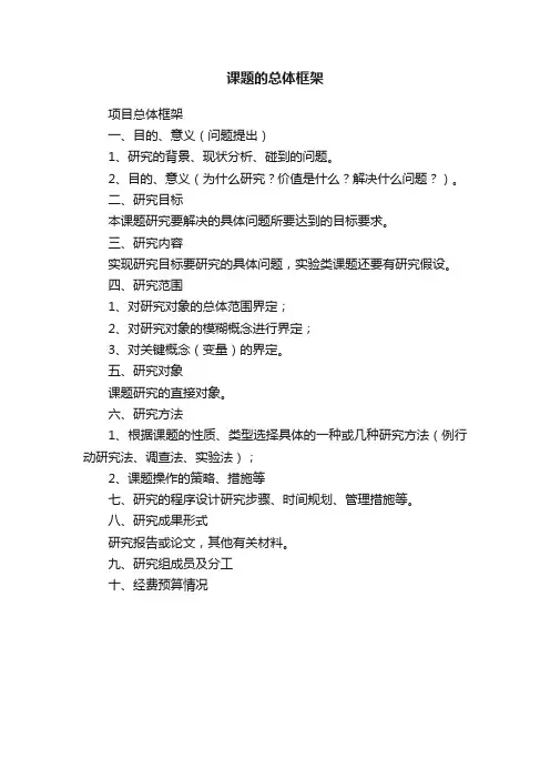 课题的总体框架
