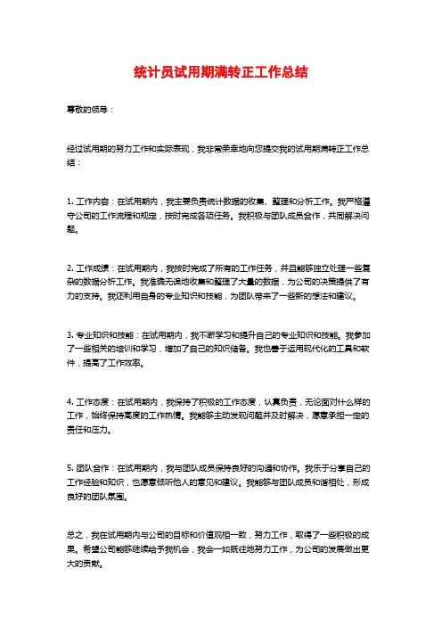 统计员试用期满转正工作总结
