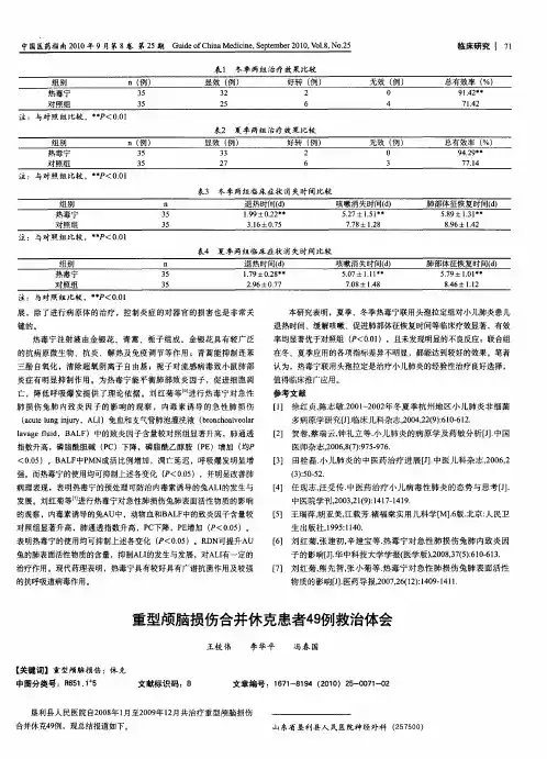 重型颅脑损伤合并休克患者49例救治体会