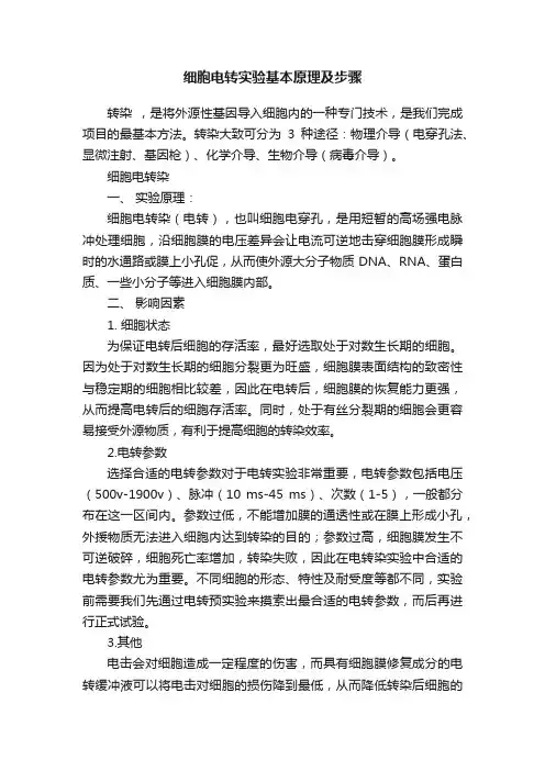 细胞电转实验基本原理及步骤