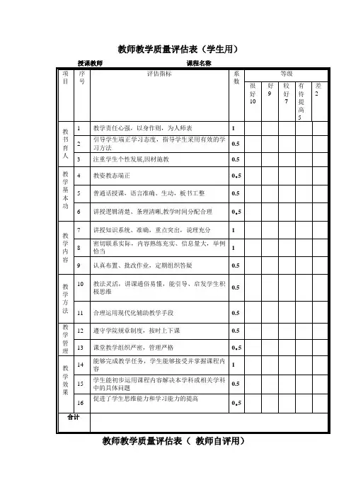 教学质量评估表