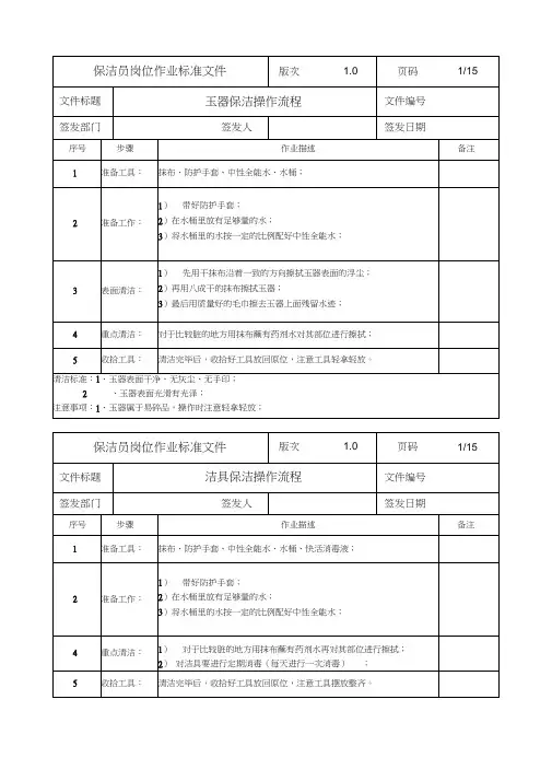 专业保洁指导书SOP文件
