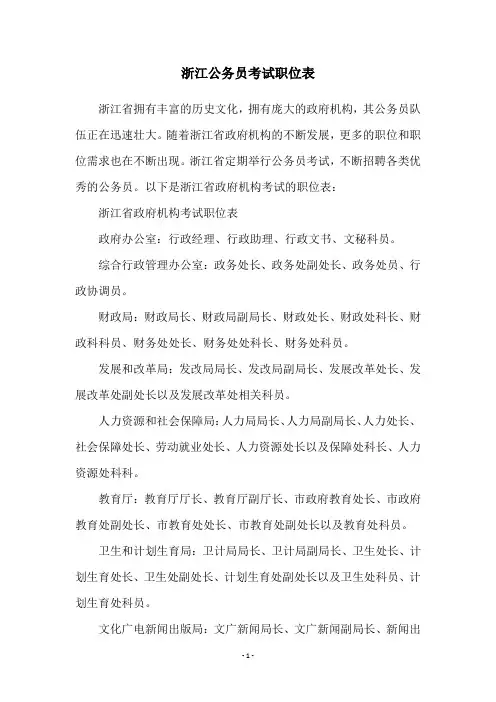 浙江公务员考试职位表
