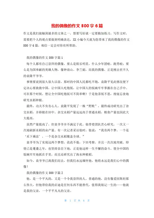 我的偶像的作文800字6篇
