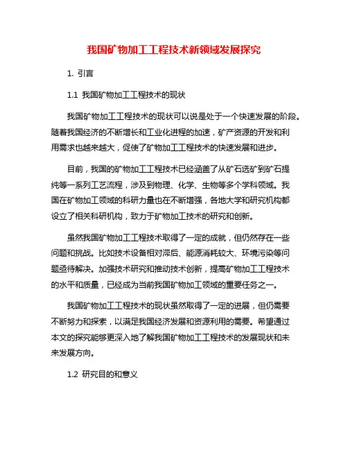 我国矿物加工工程技术新领域发展探究