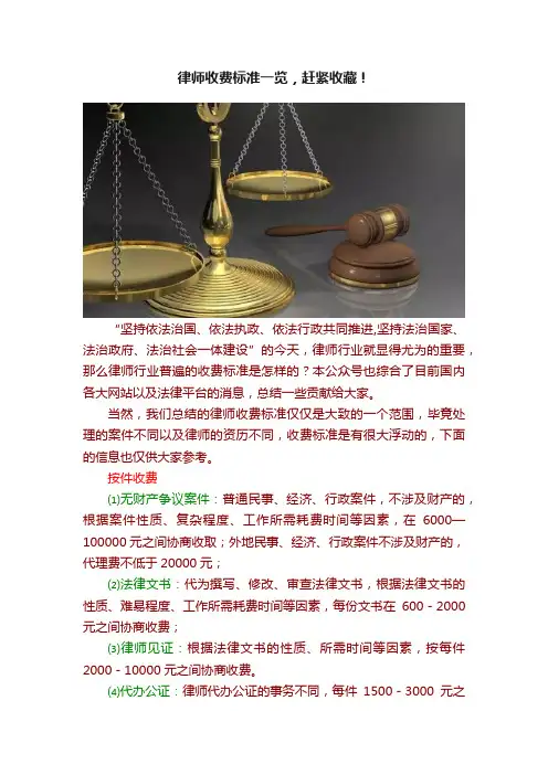 律师收费标准一览，赶紧收藏！