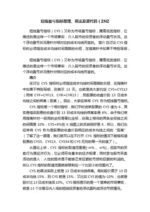 短线盈亏指标原理、用法及源代码（ZNZ