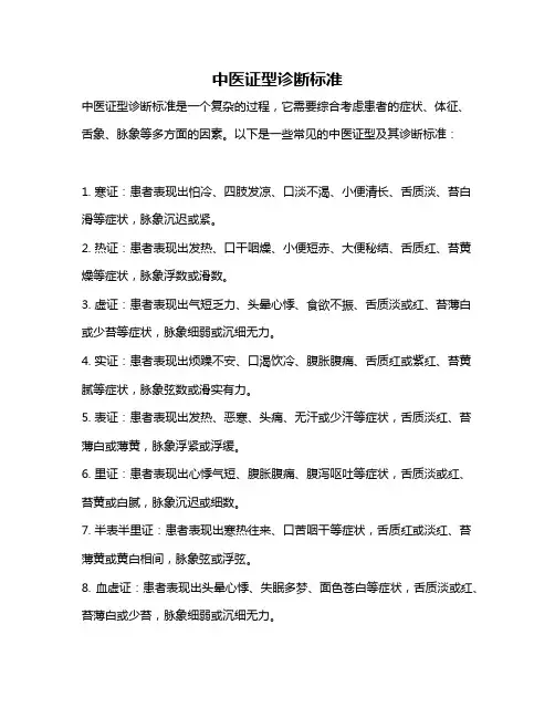 中医证型诊断标准
