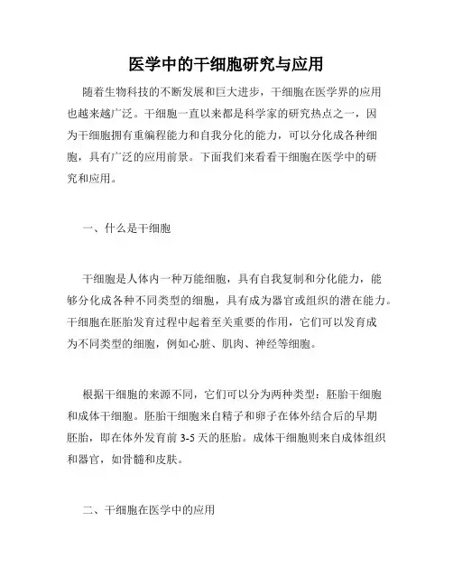 医学中的干细胞研究与应用