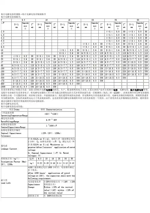 贴片电解电容的规格
