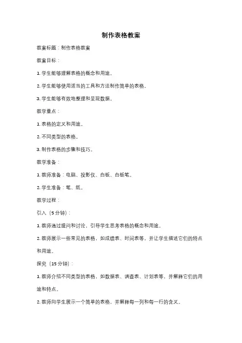 制作表格教案