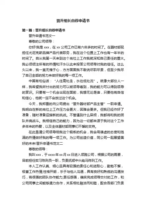 晋升组长自荐申请书