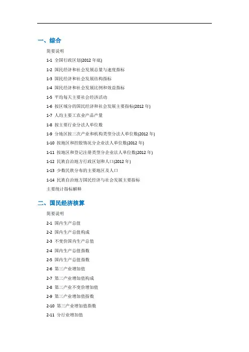 2013中国统计年鉴目录