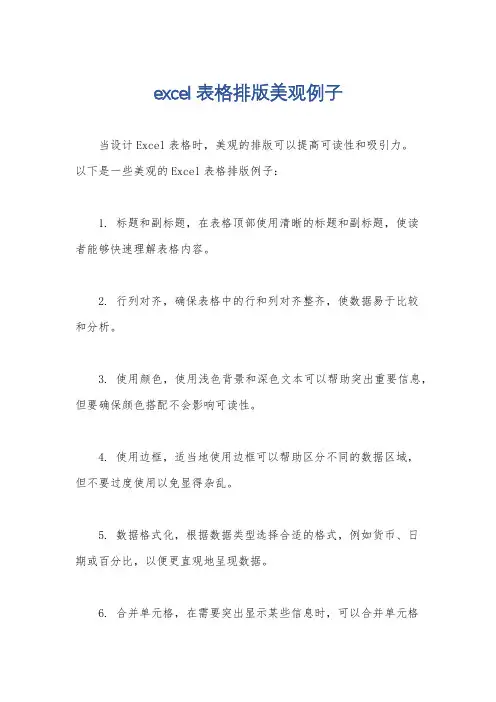 excel表格排版美观例子