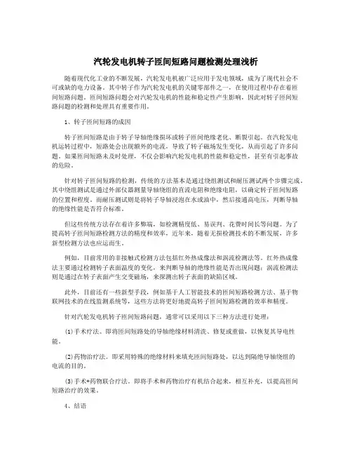 汽轮发电机转子匝间短路问题检测处理浅析