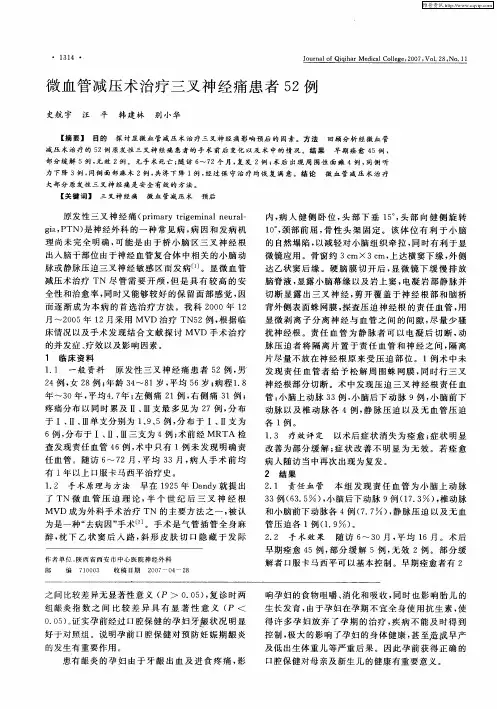 微血管减压术治疗三叉神经痛患者52例
