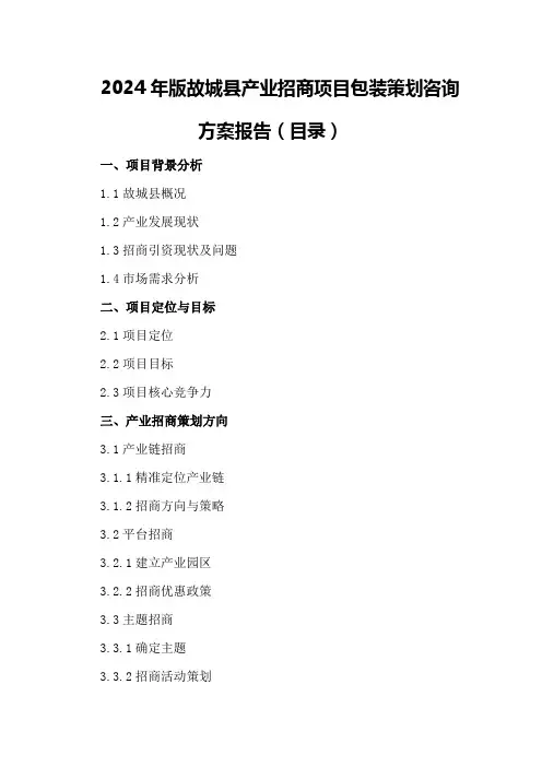 2024年版故城县产业招商项目包装策划咨询方案报告