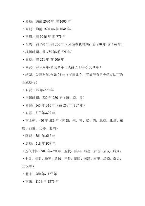 中国历史朝代年限表