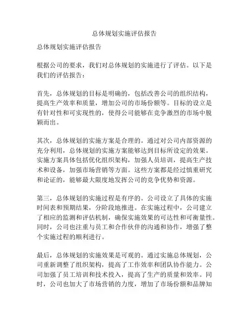 总体规划实施评估报告