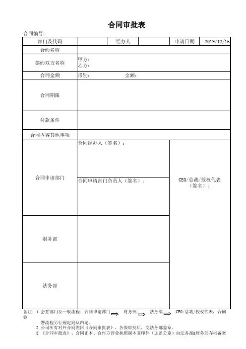 【表格】FA-合同审批表(范本)