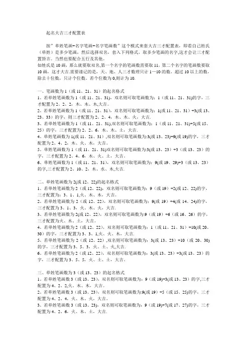 起名大吉三才配置表