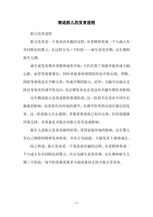 简述胎儿的发育进程