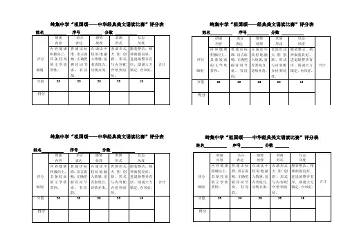 岭集中学“祖国颂——中华经典美文诵读比赛”评分表