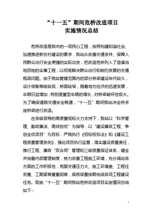 十一五危桥改造项目实施情况工作总结333