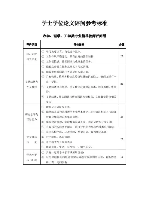 学士论文参考标准