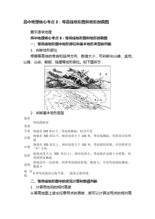 高中地理核心考点3：等高线地形图和地形剖面图