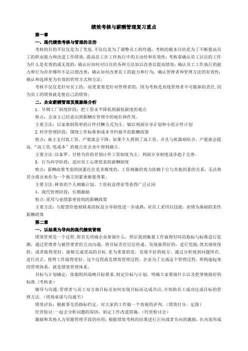 绩效考核与薪酬管理复习重点