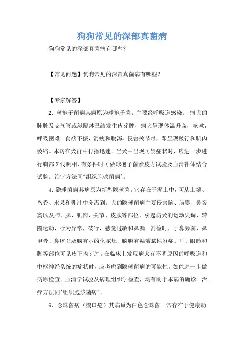 狗狗常见的深部真菌病