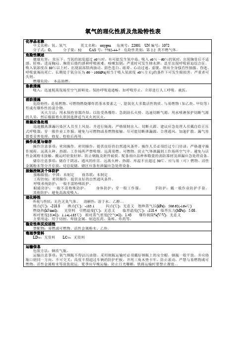 氧气的理化性质及危险特性表