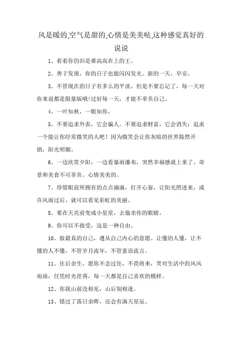 风是暖的,空气是甜的,心情是美美哒,这种感觉真好的说说