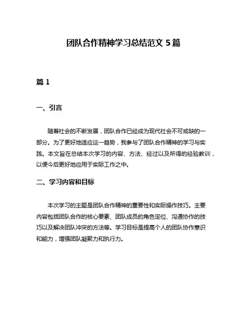 团队合作精神学习总结范文5篇