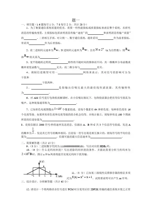 济南大学通信原理题库